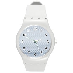 Faded Blue Floral Print Round Plastic Sport Watch (m) by SpinnyChairDesigns