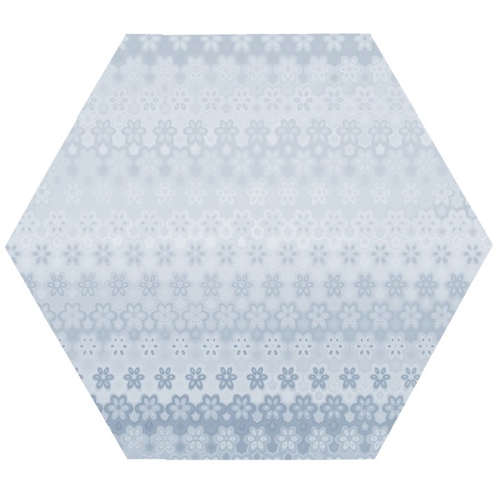 Faded Blue Floral Print Wooden Puzzle Hexagon