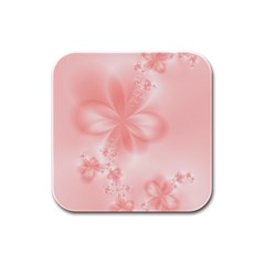 Pastel Coral Floral Print Rubber Square Coaster (4 Pack)  by SpinnyChairDesigns