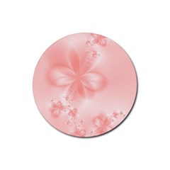 Pastel Coral Floral Print Rubber Round Coaster (4 Pack)  by SpinnyChairDesigns