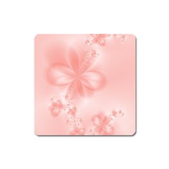 Pastel Coral Floral Print Square Magnet by SpinnyChairDesigns