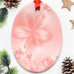 Pastel Coral Floral Print Oval Ornament (two Sides) by SpinnyChairDesigns