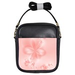 Pastel Coral Floral Print Girls Sling Bag Front