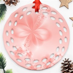 Pastel Coral Floral Print Round Filigree Ornament (two Sides) by SpinnyChairDesigns