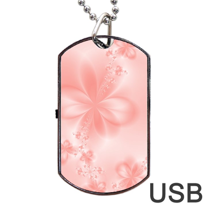 Pastel Coral Floral Print Dog Tag USB Flash (Two Sides)