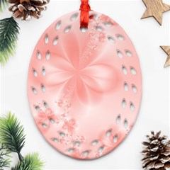 Pastel Coral Floral Print Ornament (oval Filigree) by SpinnyChairDesigns