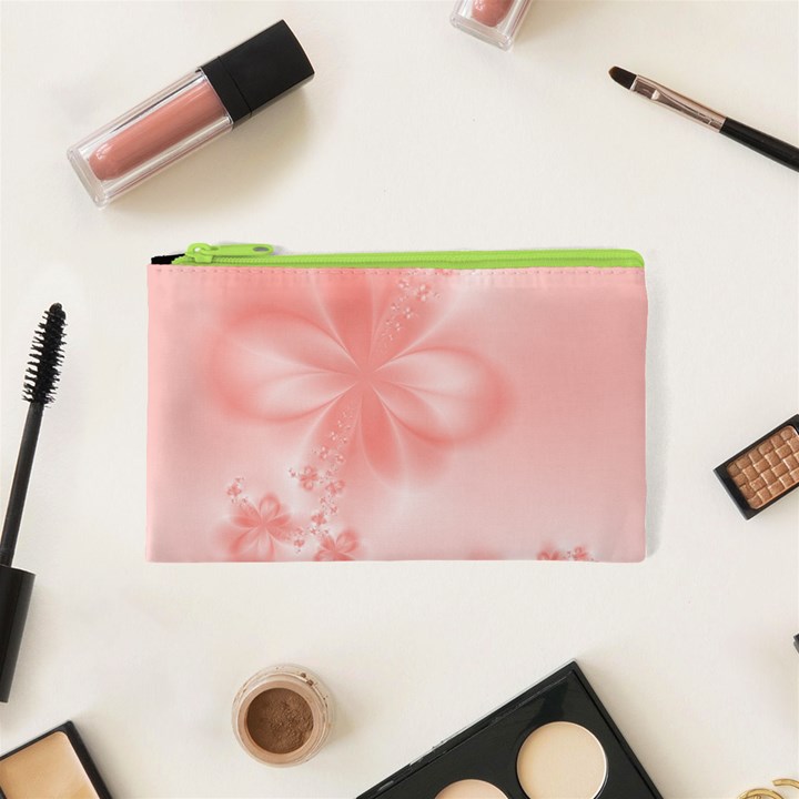 Pastel Coral Floral Print Cosmetic Bag (XS)