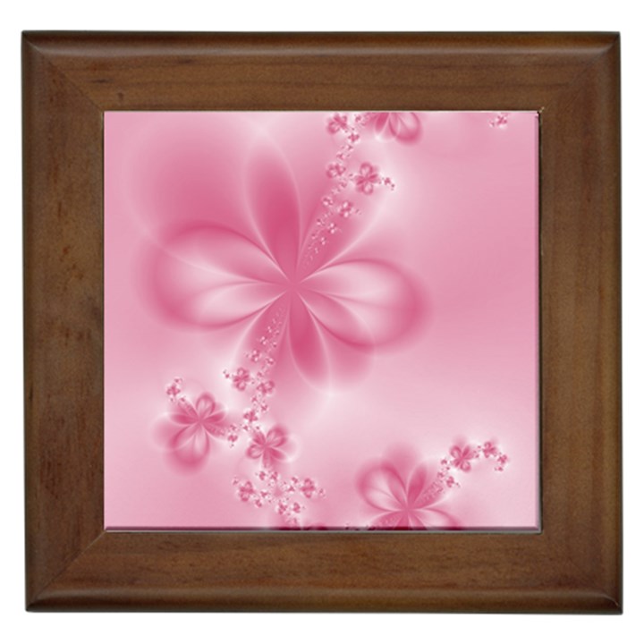 Blush Pink Floral Print Framed Tile