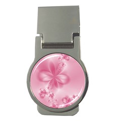 Blush Pink Floral Print Money Clips (round)  by SpinnyChairDesigns