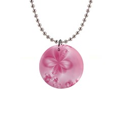 Blush Pink Floral Print 1  Button Necklace by SpinnyChairDesigns