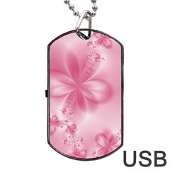 Blush Pink Floral Print Dog Tag Usb Flash (one Side) by SpinnyChairDesigns