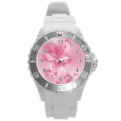 Blush Pink Floral Print Round Plastic Sport Watch (l) by SpinnyChairDesigns