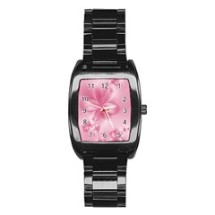 Blush Pink Floral Print Stainless Steel Barrel Watch by SpinnyChairDesigns