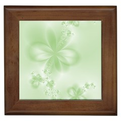 Tea Green Floral Print Framed Tile by SpinnyChairDesigns