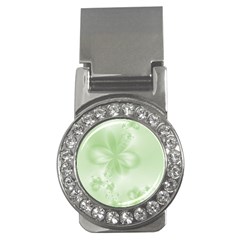 Tea Green Floral Print Money Clips (cz)  by SpinnyChairDesigns