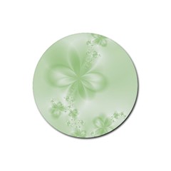 Tea Green Floral Print Rubber Round Coaster (4 Pack)  by SpinnyChairDesigns