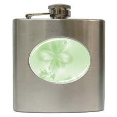 Tea Green Floral Print Hip Flask (6 Oz) by SpinnyChairDesigns