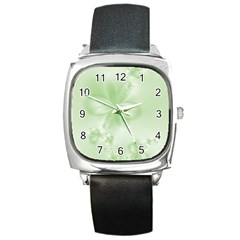 Tea Green Floral Print Square Metal Watch by SpinnyChairDesigns