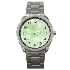 Tea Green Floral Print Sport Metal Watch by SpinnyChairDesigns