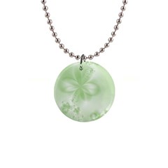 Tea Green Floral Print 1  Button Necklace by SpinnyChairDesigns