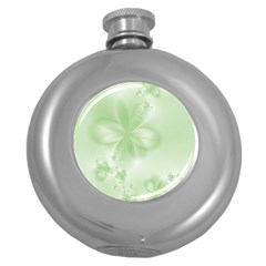 Tea Green Floral Print Round Hip Flask (5 Oz) by SpinnyChairDesigns