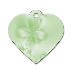 Tea Green Floral Print Dog Tag Heart (one Side) by SpinnyChairDesigns