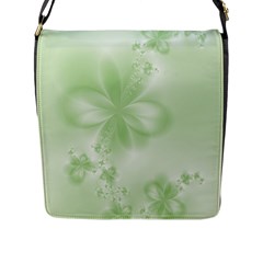 Tea Green Floral Print Flap Closure Messenger Bag (l) by SpinnyChairDesigns