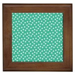 Biscay Green White Floral Print Framed Tile by SpinnyChairDesigns