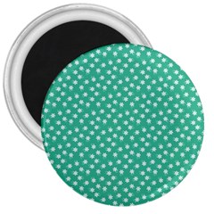 Biscay Green White Floral Print 3  Magnets by SpinnyChairDesigns