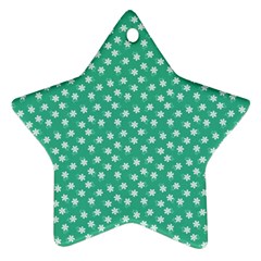 Biscay Green White Floral Print Ornament (star) by SpinnyChairDesigns