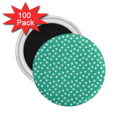 Biscay Green White Floral Print 2 25  Magnets (100 Pack)  by SpinnyChairDesigns