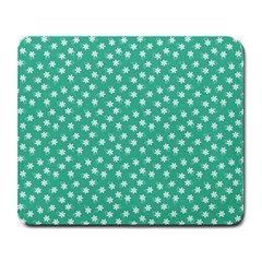 Biscay Green White Floral Print Large Mousepads by SpinnyChairDesigns