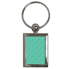 Biscay Green White Floral Print Key Chain (rectangle) by SpinnyChairDesigns