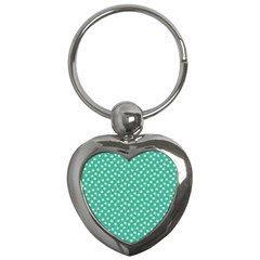 Biscay Green White Floral Print Key Chain (heart) by SpinnyChairDesigns