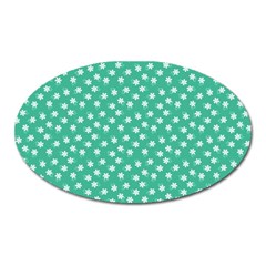 Biscay Green White Floral Print Oval Magnet by SpinnyChairDesigns