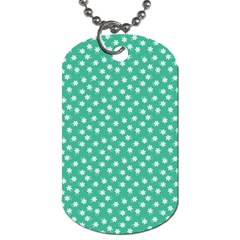 Biscay Green White Floral Print Dog Tag (two Sides) by SpinnyChairDesigns