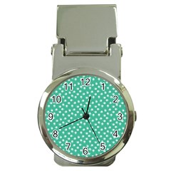 Biscay Green White Floral Print Money Clip Watches by SpinnyChairDesigns