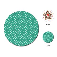 Biscay Green White Floral Print Playing Cards Single Design (round) by SpinnyChairDesigns