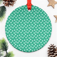 Biscay Green White Floral Print Round Ornament (two Sides) by SpinnyChairDesigns