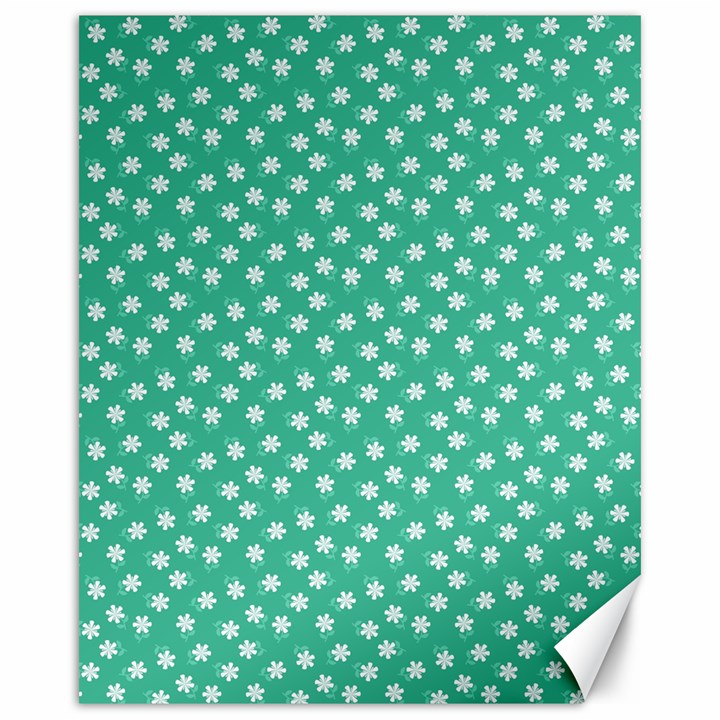 Biscay Green White Floral Print Canvas 16  x 20 