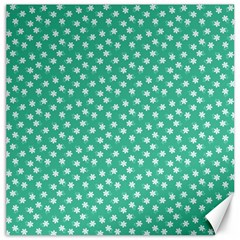 Biscay Green White Floral Print Canvas 20  X 20  by SpinnyChairDesigns