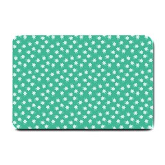 Biscay Green White Floral Print Small Doormat  by SpinnyChairDesigns