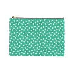 Biscay Green White Floral Print Cosmetic Bag (large) by SpinnyChairDesigns