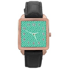 Biscay Green White Floral Print Rose Gold Leather Watch  by SpinnyChairDesigns