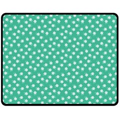 Biscay Green White Floral Print Double Sided Fleece Blanket (medium)  by SpinnyChairDesigns