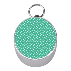 Biscay Green White Floral Print Mini Silver Compasses by SpinnyChairDesigns