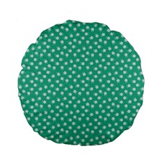 Biscay Green White Floral Print Standard 15  Premium Flano Round Cushions