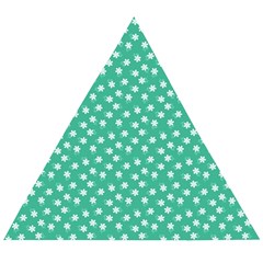 Biscay Green White Floral Print Wooden Puzzle Triangle by SpinnyChairDesigns