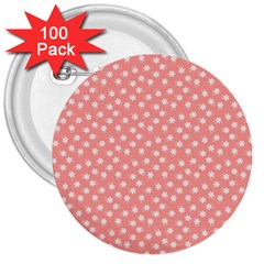 Coral Pink White Floral Print 3  Buttons (100 Pack)  by SpinnyChairDesigns