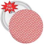 Coral Pink White Floral Print 3  Buttons (100 pack)  Front